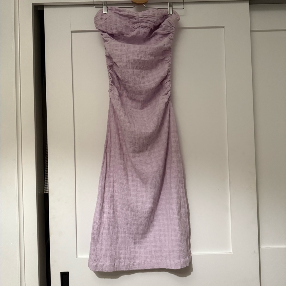 Free People Purple Ruched Strapless Sheath Dress